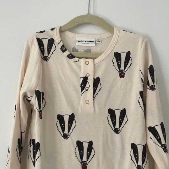 Mini Rodini Designer badger print kids long sleeve button top organic cotton 5-7 - Picture 8 of 12